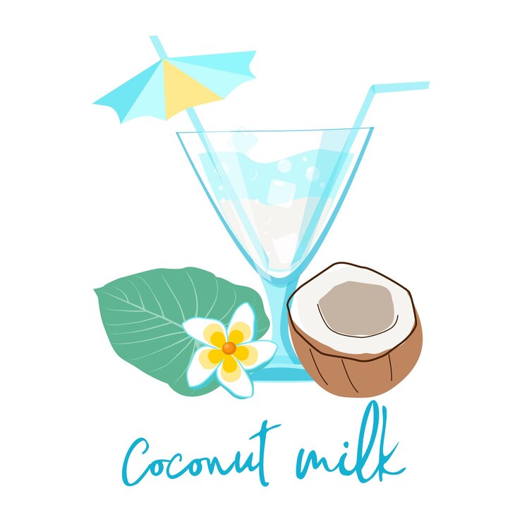 Vecteur bannière d'été avec cocktail de noix de coco plantes tropicales illustration plate sur fond blanc