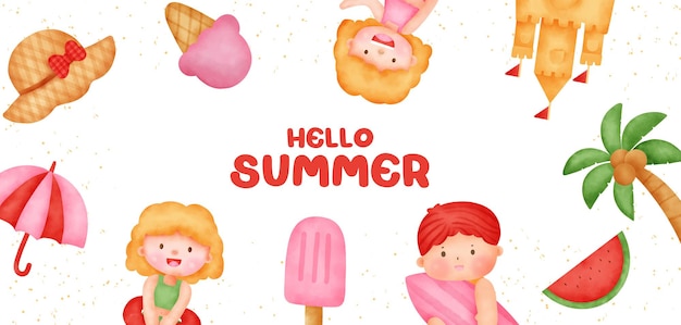 Bannière D'été Avec Des éléments D'été Dans Un Style Aquarelle