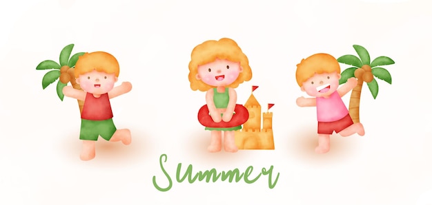 Bannière d'été avec un enfant à l'aquarelle