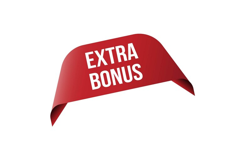 Vecteur bannière d'étiquette de ruban rouge bonus supplémentaire ouvert disponible maintenant signe ou étiquette bonus supplémentaire
