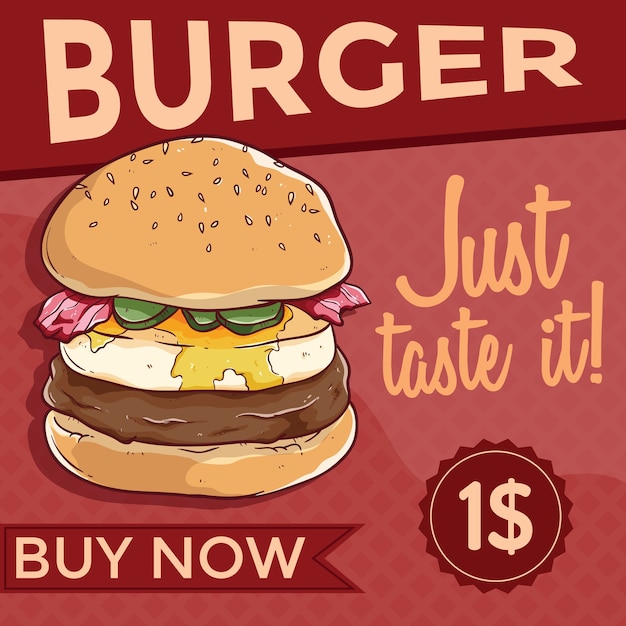 bannière de Fast-Food délicieux et burger avec illustration de l&#39;oeuf