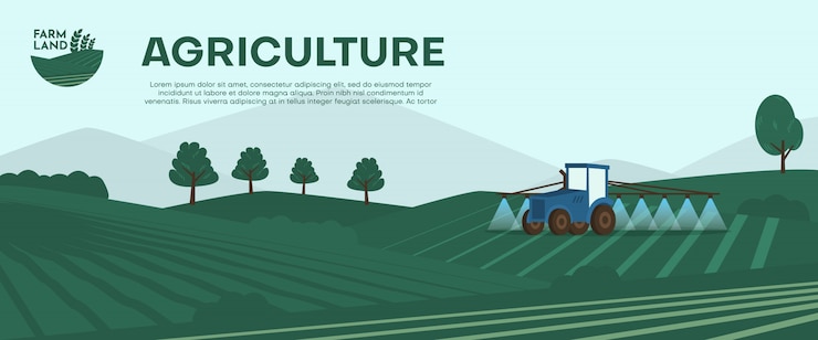 Bannière de ferme agricole. Tracteur cultivant le champ au printemps illustration.