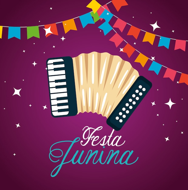 Bannière Fête Avec Accordéon à Festa Junina