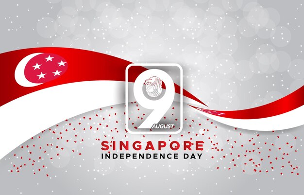 Bannière De La Fête De L'indépendance De Singapour Le 9 Août Avec Fond Abstrait Dégradé Rouge Et Blanc Design22