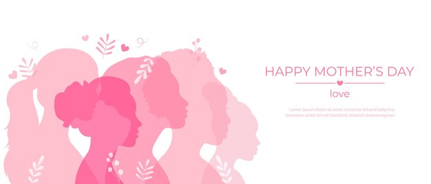 Bannière De La Fête Des Mères Illustration Vectorielle Avec Des Silhouettes De Femmes