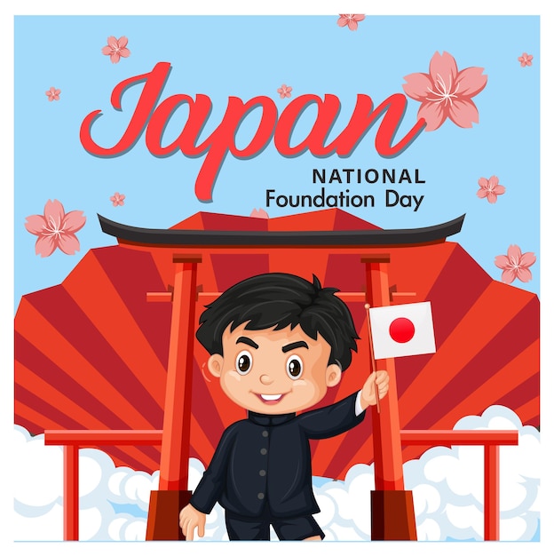 Bannière De La Fête Nationale Du Japon Avec Le Personnage De Dessin Animé D'enfants Japonais