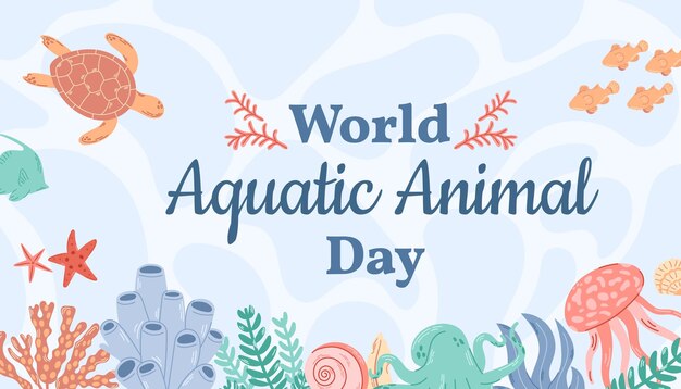 Bannière Horizontale De La Journée Mondiale Des Animaux Aquatiques Concept De Vacances
