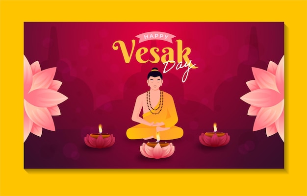 Bannière D'illustration De Jour De Vesak Plat