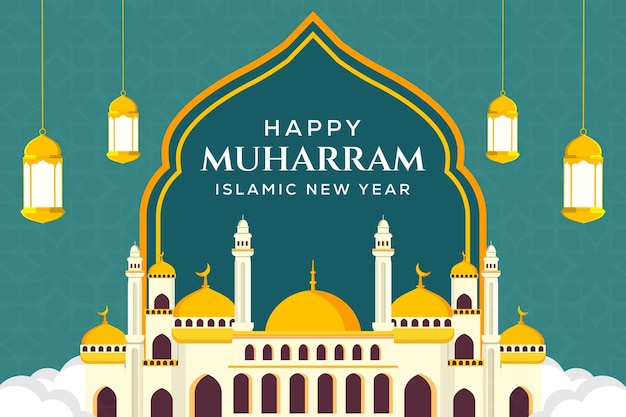 Bannière D'illustration Plat Joyeux Muharram Et Nouvel An Islamique