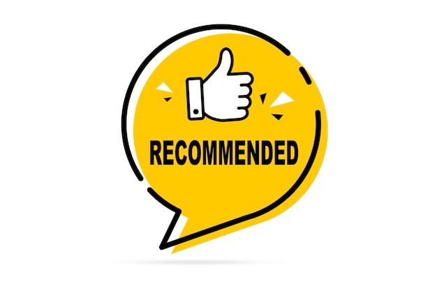 Bannière d'illustration vectorielle recommandée avec le pouce levé Étiquette recommandée avec le pouce levé Étiquette de vente recommandée Illustration vectorielle