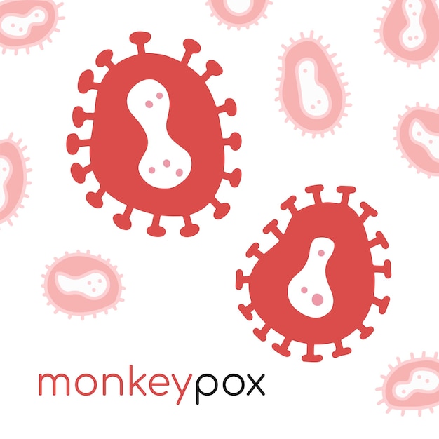 Bannière Avec L'inscription Monkeypox Virus Et L'icône Des Cellules Du Virus Rouge Vecteur Plat Dessiné à La Main Je