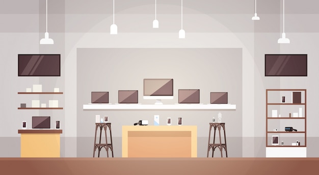 Bannière intérieure de magasin de magasin d'électronique moderne avec espace de copie