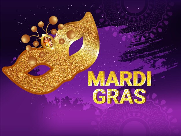 Bannière d'invitation de mardi gras avec masque doré