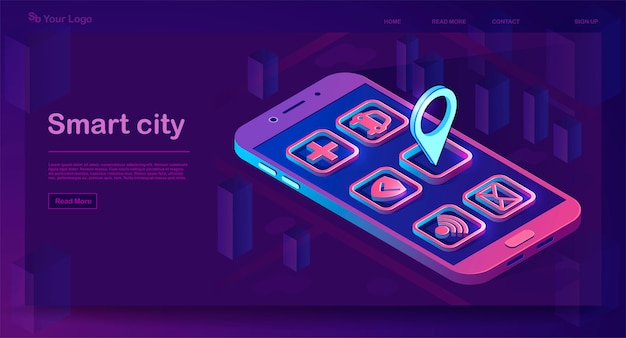 Bannière Isométrique De L'application Smart City