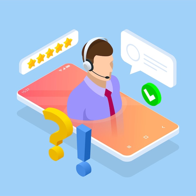 Bannière isométrique avec support en ligneconcept de service de soutien aide guidance d'assistance centre d'appels agent de navigation
