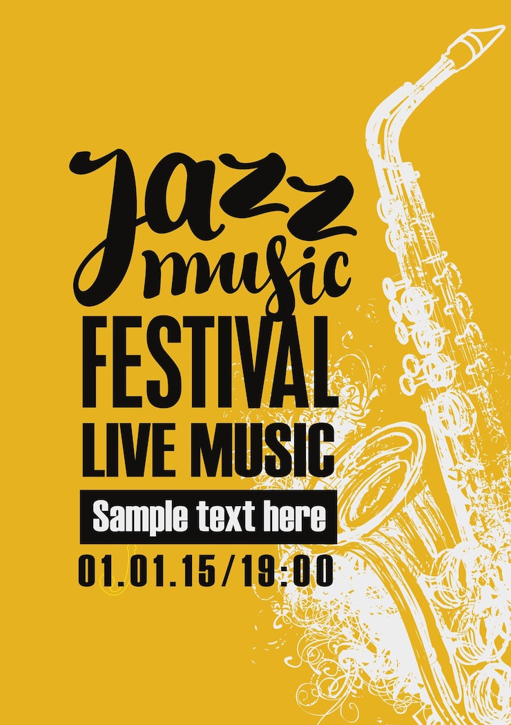 Vecteur bannière jazz affiche avec saxophone