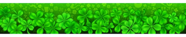 Bannière Le Jour De La Saint-patrick Faite De Feuilles De Trèfle Réalistes Aux Couleurs Vertes Avec Des Ombres. Répétition Horizontale Sans Couture