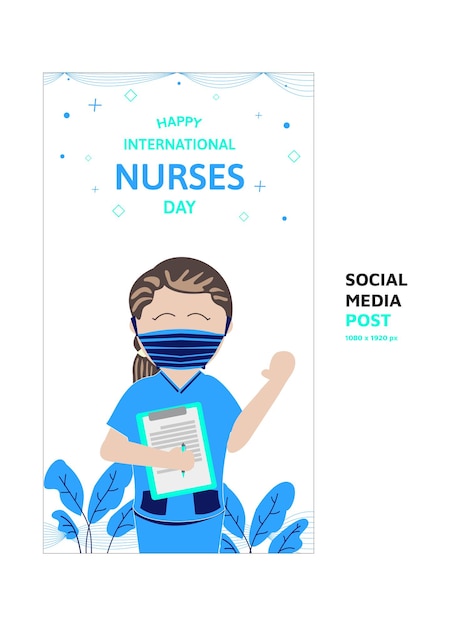 Vecteur bannière de la journée internationale des infirmières sur les médias sociaux pour instagram story avec une femme non colorée