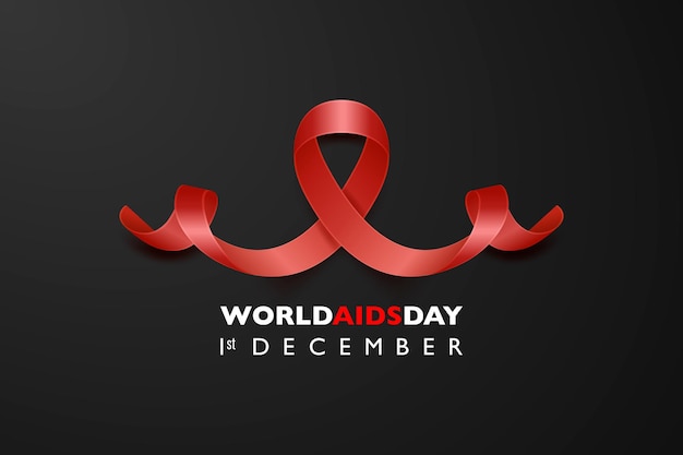 Vecteur bannière de la journée mondiale du sida conscience du sida ruban de soie rouge sur fond horizontal noir modèle de conception du jour du sida pour le 1er décembre poster placard carte de sensibilisation au sida