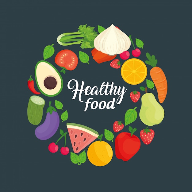 Bannière avec légumes et fruits, concept alimentaire sain