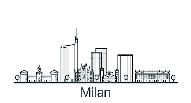 Bannière linéaire de la ville de Milan. Tous les bâtiments