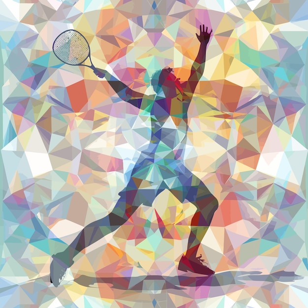 Vecteur une bannière lumineuse, colorée et carrée avec un joueur de tennis.