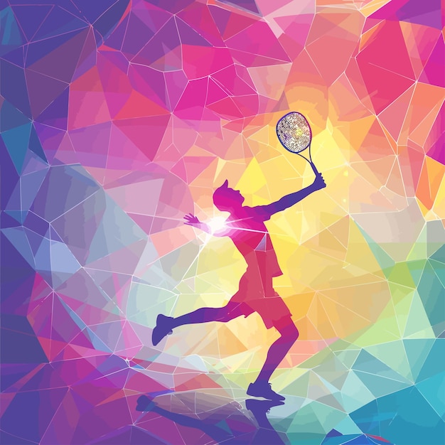 Vecteur une bannière lumineuse, colorée et carrée avec un joueur de tennis.