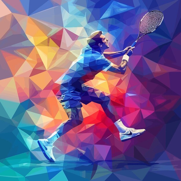 Vecteur une bannière lumineuse, colorée et carrée avec un joueur de tennis.