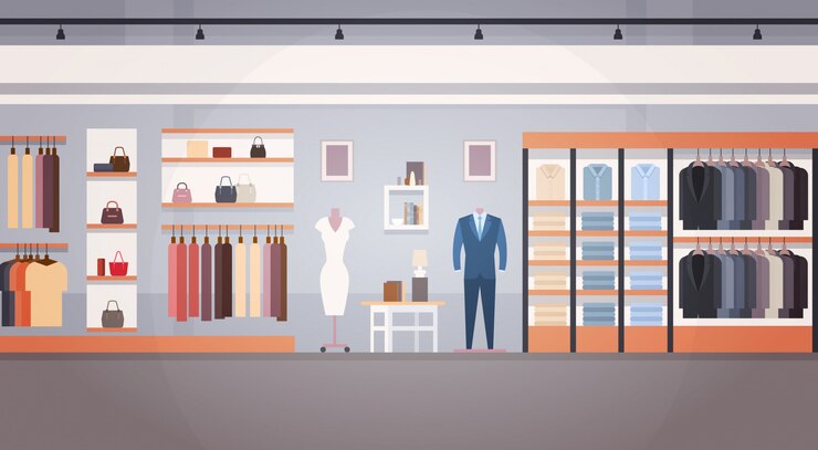Vecteur bannière de magasin de vêtements d&#39;intérieur de magasin de mode avec espace de copie