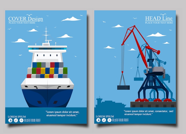 Vecteur bannière maritime avec grue portuaire.