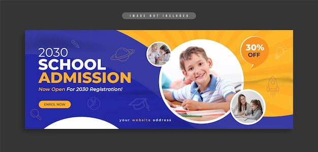 Bannière de médias sociaux d'admission à l'école ou couverture facebook avec fond abstrait