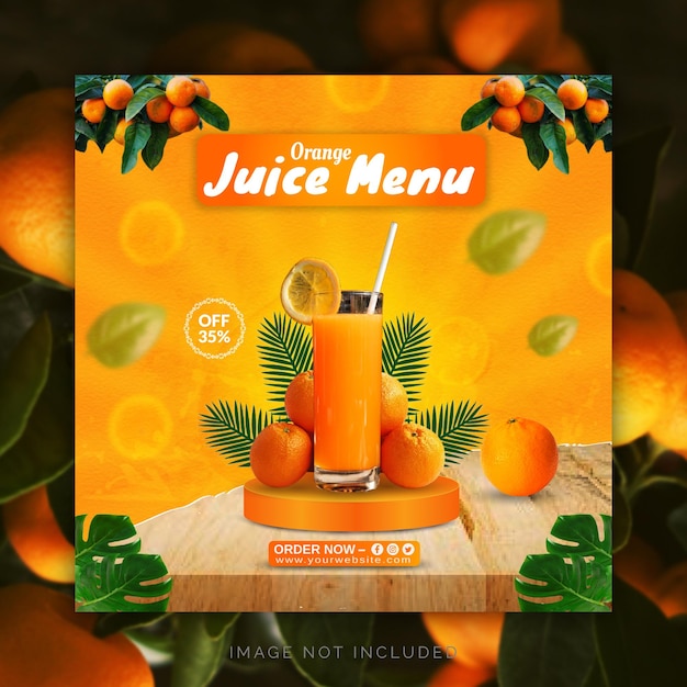 Bannière De Médias Sociaux De Menu De Jus D'orange Concept D'annonce Modèle De Publication Instagram