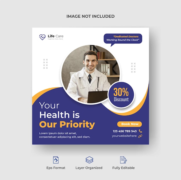 Bannière de médias sociaux de santé ou médicaux ou conception de publication instagram Vecteur Premium