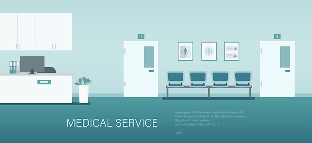 Bannière médicale avec concept de service médical avec illustration vectorielle intérieur de l'hôpital