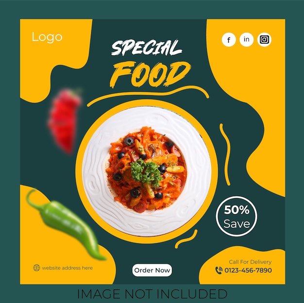 Bannière de menu alimentaire, messages sur les médias sociaux, modèles de médias sociaux modifiables