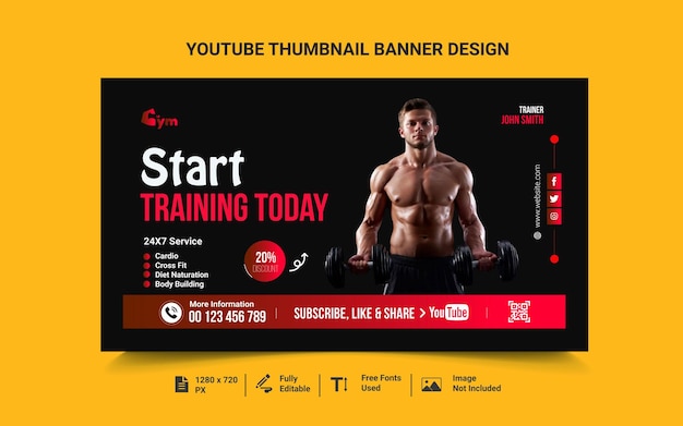 Une bannière de miniature de fitness sur YouTube
