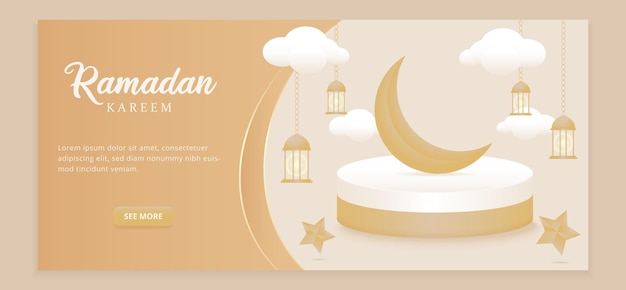 Bannière minimale du ramadan avec modèle de podium et de lanterne