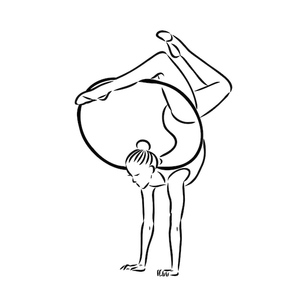 Bannière Minimaliste De Vecteur De Compétition De Gymnastique Rythmique. Fille, Femmes Avec Ruban. événement Sportif. Gymnaste Danse. Un Dessin Au Trait Continu.