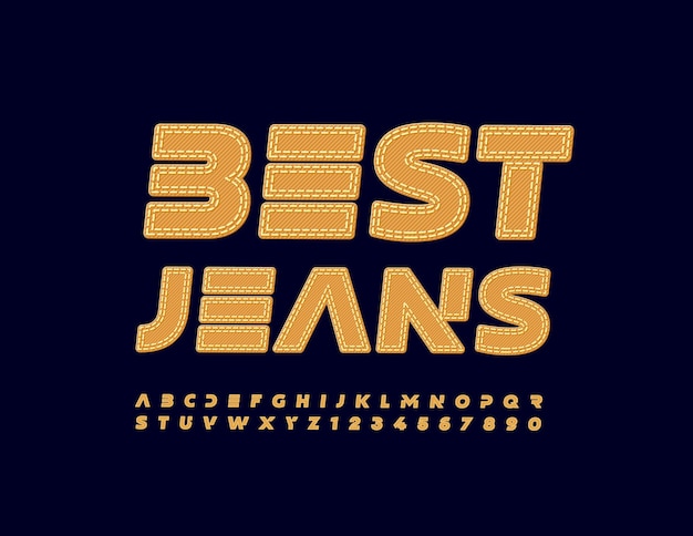 Bannière à La Mode De Vecteur Best Jeans Style Abstrait Polices Jaune Denim Alphabet Letters And Numbers Set