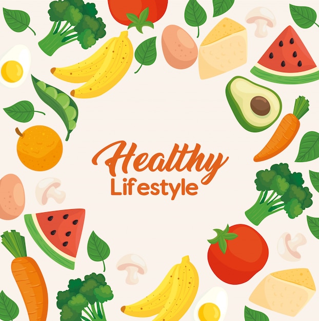 Bannière Mode De Vie Sain, Légumes Avec Fruits Et Nourriture