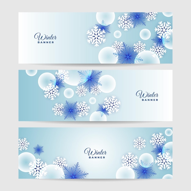 Vecteur bannière de modèle de conception snowy christmas blue snowflake