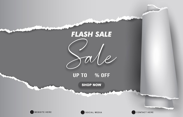 Vecteur bannière de modèle de réduction de vente flash avec espace de copie pour la vente de produits avec un design abstrait dégradé gris et argent