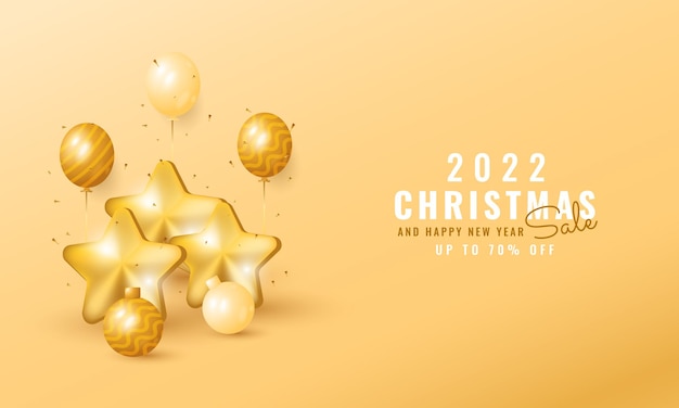 Bannière Moderne De Vente De Noël Et Du Nouvel An Avec Des Décorations D'étoiles Et De Ballons