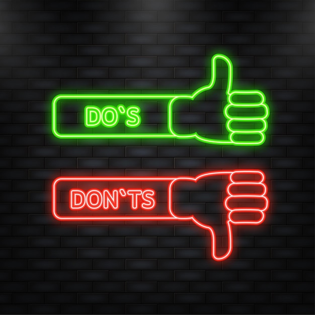 Bannière Neon Icon Dos And Donts Approuvé Et Rejeté Concept De Rétroaction Positive Bannière Plate