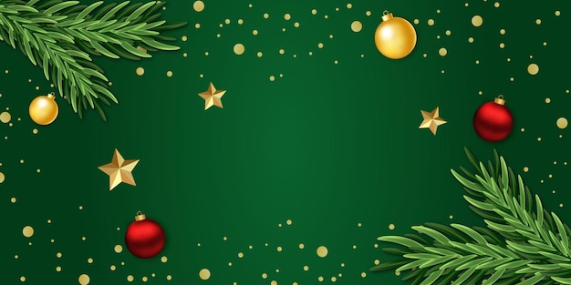 Bannière de Noël verte Bannière verte avec décoration dorée et pin Illustration vectorielle EPS 10