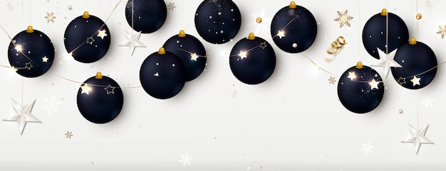 Bannière De Nouvel An Avec Des Boules De Noël Noires