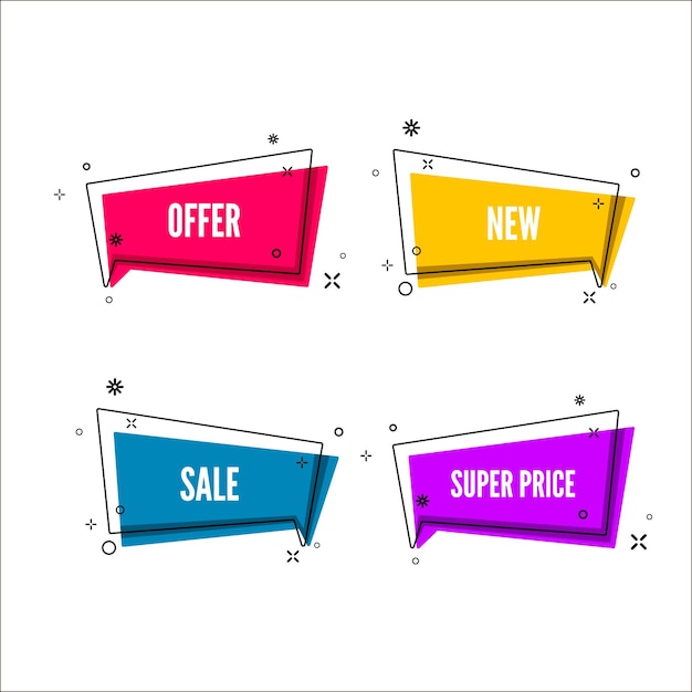 Vecteur bannière d'offres abstraites bulle colorée avec texte de promotion ensemble de modèle de promotion géométrique illustration vectorielle