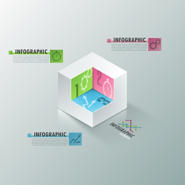 Bannière D'options Infographie Moderne Avec Cube Blanc Réaliste