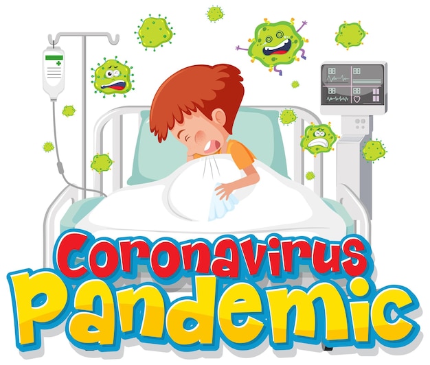 Vecteur bannière de pandémie de coronavirus avec personnage de dessin animé patient garçon
