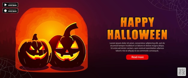 Bannière panoramique pourpre avec texte et boutons de citrouilles d'Halloween affiche de fond du 31 octobre